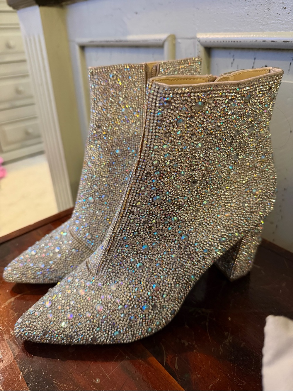 Betsey Johnson Silver Crystal-Embellished Ankle Boots